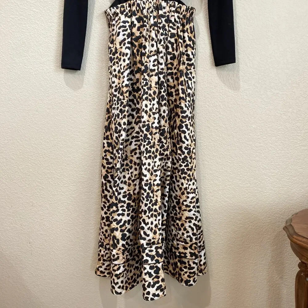 SOMETHING NAVY Tara Long Sleeve Cut Out Leopard Print Maxi Dress Black/Brown S - Picture 5 of 8